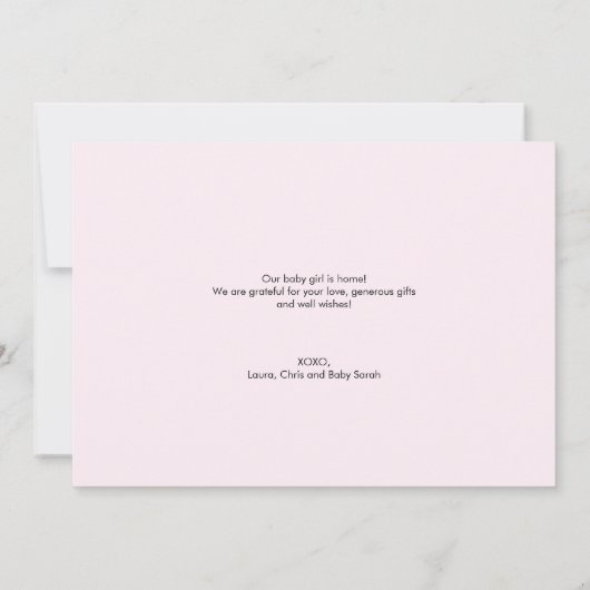 Welkom Home Roze Grijs Aangepaste baby meisje foto Bedankkaart (Achterkant)