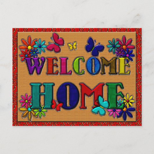 Welkom Home Sign Butterfly Floral Briefkaart (Voorkant)