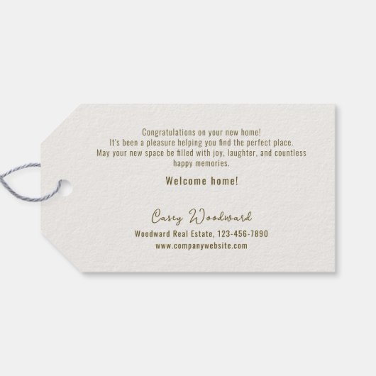 Welkom Home Vastgoed Marketing Minimalist Cadeaulabel (Achterkant Horizontaal)