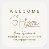 Welkom Home Vastgoed Minimalistisch Chic Elegant Vierkante Sticker (Voorkant)