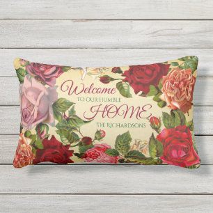 Welkom Home  Victoriaans Rozen Monogram Buitenkussen