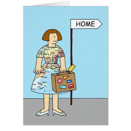 Welkom Home Vrouw Traveler Cartoon (Voorkant)