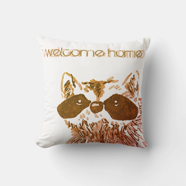 Welkom Home Woodland Gold Raccoon Kussen (Voorkant)