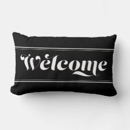 Welkom Home Zwart & Wit Script Chique Kalligrafie Kussen