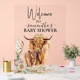 Welkom Hoogland Koe Kalveren Baby Shower Boho Acryl Bord