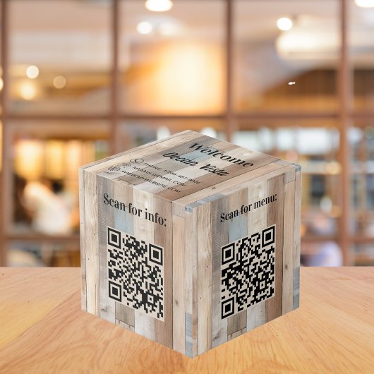 Welkom hout QR codes info hotel restaurant tafel Kubus