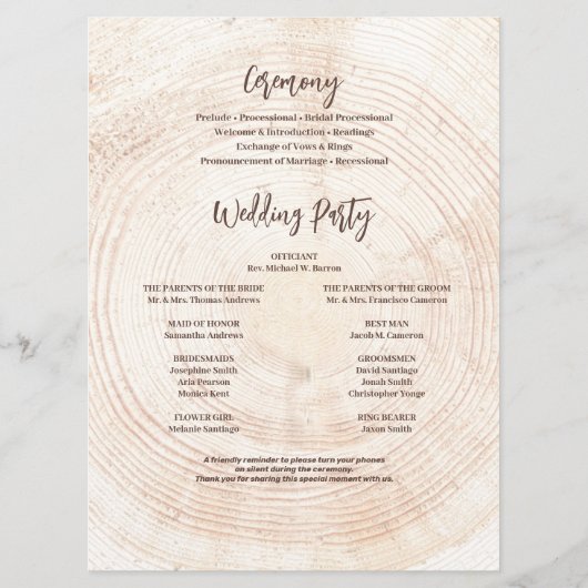 Welkom Houtkorrel Rustic Wedding Programme Programmakaart (Achterkant)