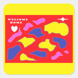 Welkom huis dat voor u rood en geel luid wordt ont vierkante sticker
