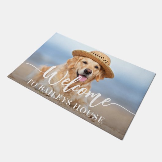 Welkom Huisdier Foto Gepersonaliseerde Kat Hond Deurmat (Schuin)