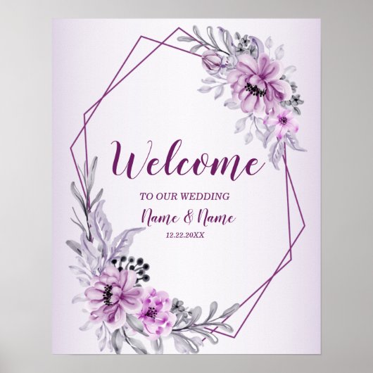 Welkom Huwelijk Feest Roze Bloem Violet Paars Poster (Voorkant)