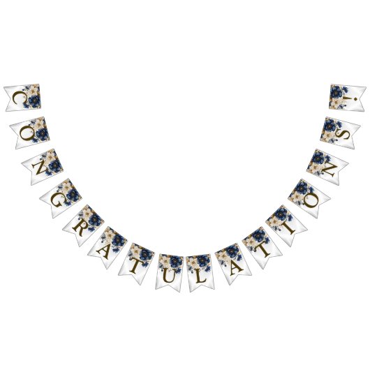 Welkom Huwelijk Marine Blauw Wit Gouden Bloem Vlaggetjes (Alle)