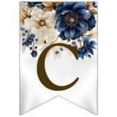 Welkom Huwelijk Marine Blauw Wit Gouden Bloem Vlaggetjes (Eerste vlag)