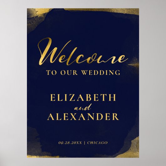 Welkom huwelijksborden | Waterverf Abstract vergul Poster (Voorkant)