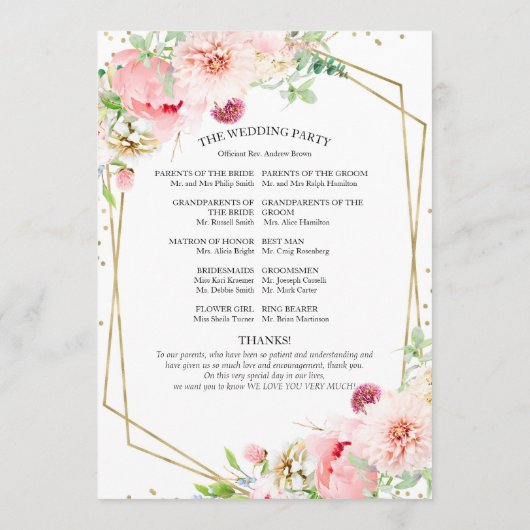 Welkom Huwelijksceremonie Programma Blush Floral Programmakaart (Achterkant)