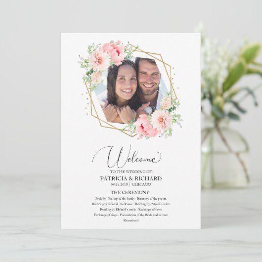 Welkom Huwelijksceremonie Programma Blush Floral Programmakaart (Staand voorkant)