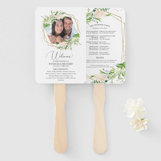 Welkom Huwelijksceremonie Programma Elegant Groen Handwaaier (Voorkant en achterkant)