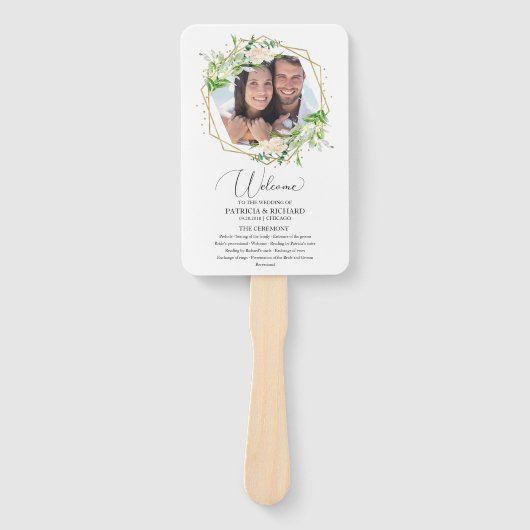 Welkom Huwelijksceremonie Programma Elegant Groen Handwaaier (Voorkant)