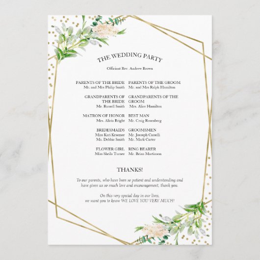 Welkom Huwelijksceremonie Programma Elegant Groen Programmakaart (Achterkant)