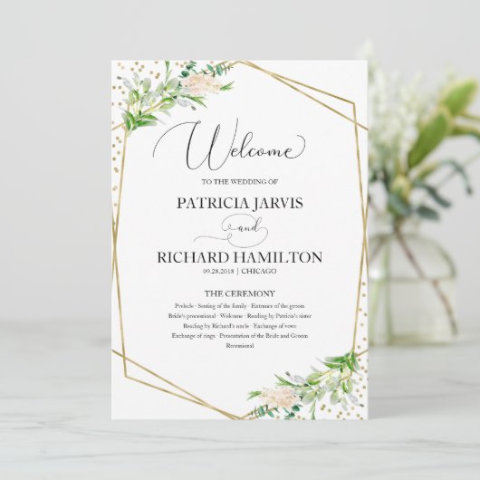 Welkom Huwelijksceremonie Programma Elegant Groen Programmakaart (Staand voorkant)