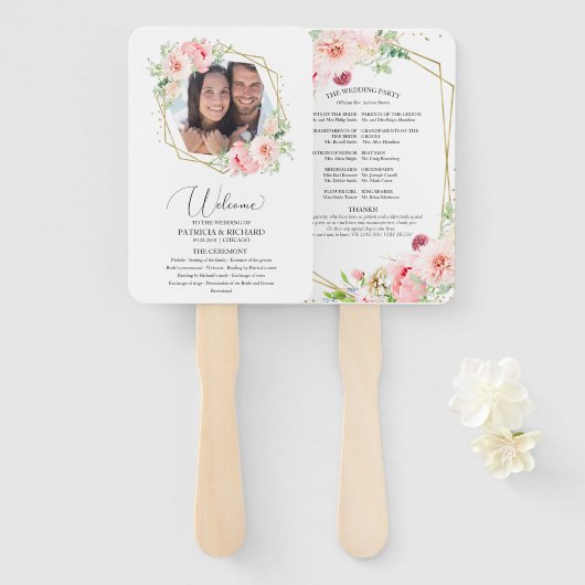 Welkom Huwelijksceremonie Programma Elegante Bloem Handwaaier (Voorkant en achterkant)