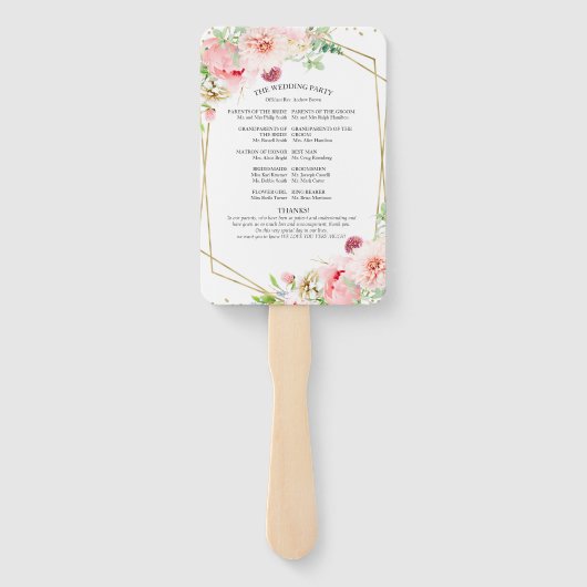 Welkom Huwelijksceremonie Programma Elegante Bloem Handwaaier (Achterkant)