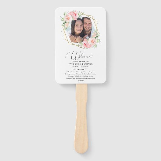 Welkom Huwelijksceremonie Programma Elegante Bloem Handwaaier (Voorkant)