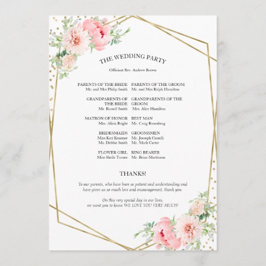 Welkom Huwelijksceremonie Programma Elegante Bloem Programmakaart (Achterkant)