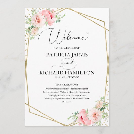 Welkom Huwelijksceremonie Programma Elegante Bloem Programmakaart (Voorkant)