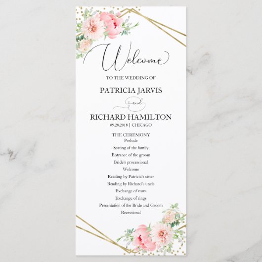 Welkom Huwelijksceremonie Programma Floral 4x9 Programmakaart (Voorkant)