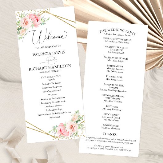 Welkom Huwelijksceremonie Programma Floral 4x9 Programmakaart