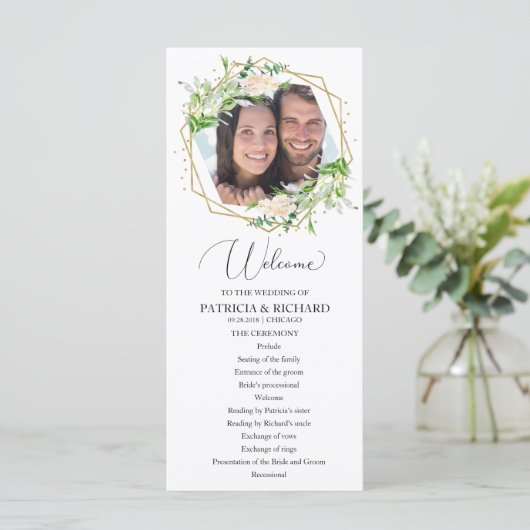 Welkom Huwelijksceremonie Programma Groen 4x9 Programmakaart (Staand voorkant)