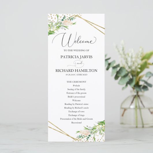 Welkom Huwelijksceremonie Programma Groen 4x9 Programmakaart (Staand voorkant)