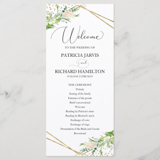 Welkom Huwelijksceremonie Programma Groen 4x9 Programmakaart (Voorkant)