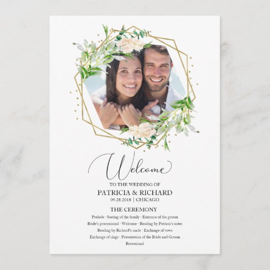 Welkom Huwelijksceremonie Programma Groen Programmakaart (Voorkant)