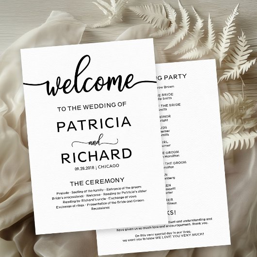 Welkom Huwelijksceremonie Programma Kalligrafie Programmakaart
