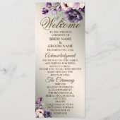 Welkom Huwelijksfeest Paarse Roze Bloemen Golden Programmakaart (Voorkant)