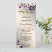 Welkom Huwelijksfeest Paarse Roze Bloemen Golden Programmakaart (Staand voorkant)