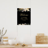 Welkom Huwelijksfeest Roze Roze Bloem Goud Zwart Poster (Keuken)