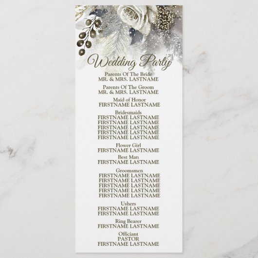 Welkom Huwelijkspartij Zilveren Gouden Witte Rozen Programmakaart (Achterkant)