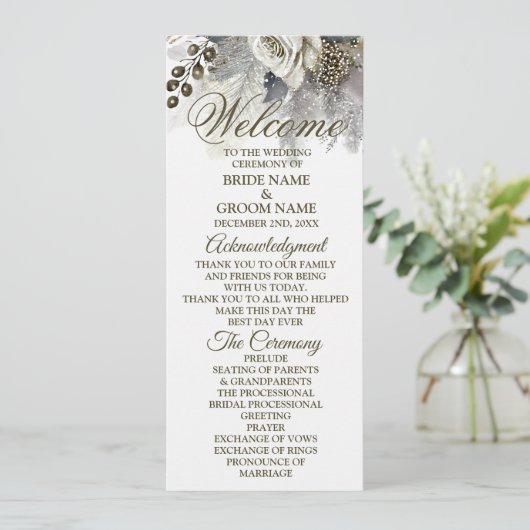 Welkom Huwelijkspartij Zilveren Gouden Witte Rozen Programmakaart (Staand voorkant)