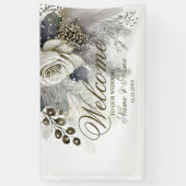 Welkom Huwelijkspartij Zilveren Gouden Witte Rozen Spandoek (Verticaal)