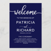 Welkom Huwelijksprogramma Kalligrafie Navy Blue Programmakaart (Voorkant)