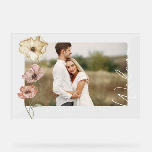 Welkom IJslandse Waterverf IJsland Poppies Foto Acryl Bord (Voorkant)