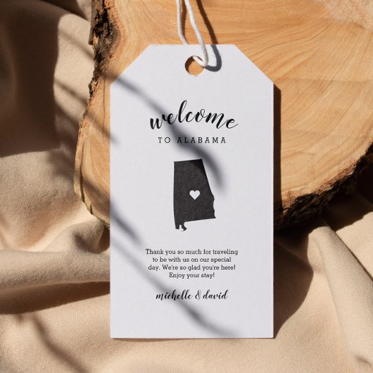 Welkom in Alabama | Kalligrafie bruiloft Cadeaulabel
