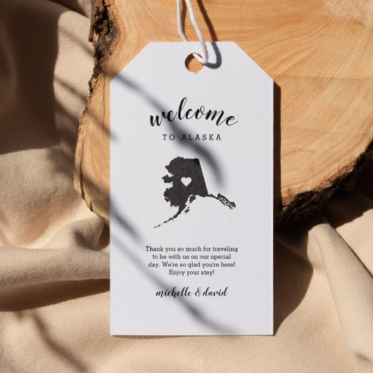 Welkom in Alaska | Kalligrafie bruiloft Cadeaulabel