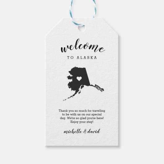 Welkom in Alaska | Kalligrafie bruiloft Cadeaulabel (Voorkant)