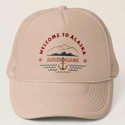 Welkom in Alaska. Verankering - Kleurkleur logo Trucker Pet (Voorkant)