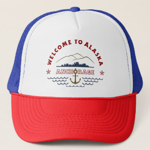 Welkom in Alaska. Verankering - Kleurkleur Logo Trucker Pet