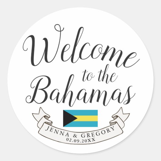 Welkom in Bahamas | Aangepast bestemmingshuwelijk Ronde Sticker (Voorkant)