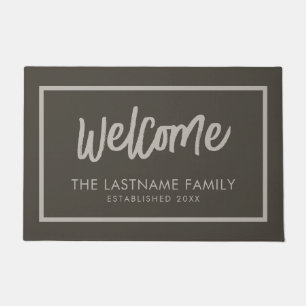 Welkom in Big Script - Familienaam Neutrale Kleure Deurmat